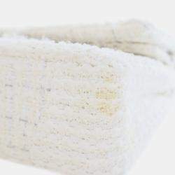 Pre Owned Chanel White Medium Classic Tweed Double Flap