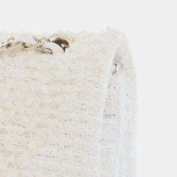 Pre Owned Chanel White Medium Classic Tweed Double Flap