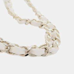 Pre Owned Chanel White Medium Classic Tweed Double Flap