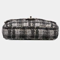 Pre Owned Chanel Black Grey CC Tweed Print Nylon Single Flap