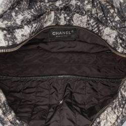 Pre Owned Chanel Black Grey CC Tweed Print Nylon Single Flap