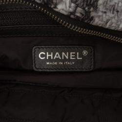 Pre Owned Chanel Black Grey CC Tweed Print Nylon Single Flap