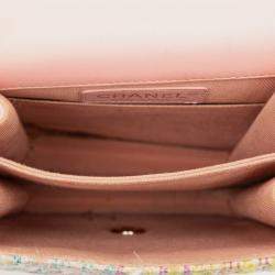 Pre Owned Chanel Pink Quilted Tweed and Calfskin North South Boy Flap