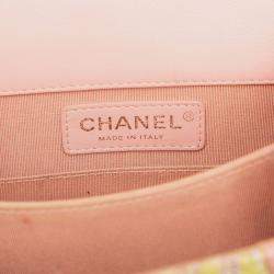 Pre Owned Chanel Pink Quilted Tweed and Calfskin North South Boy Flap
