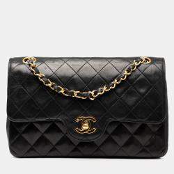 Pre Owned Chanel Black Small CC Quilted Lambskin Double Flap