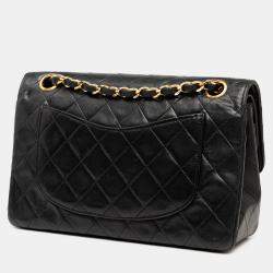 Pre Owned Chanel Black Small CC Quilted Lambskin Double Flap