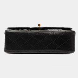 Pre Owned Chanel Black Small CC Quilted Lambskin Double Flap