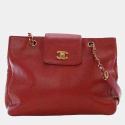 Pre Owned Chanel Red CC Caviar Supermodel Tote