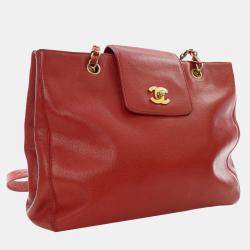 Pre Owned Chanel Red CC Caviar Supermodel Tote