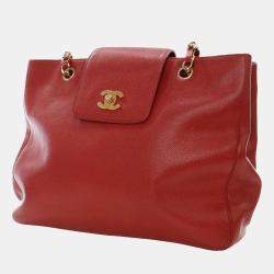 Pre Owned Chanel Red CC Caviar Supermodel Tote