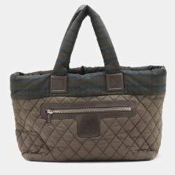 Pre Owned Chanel Brown Green Medium Quilted Nylon Coco Cocoon Tote