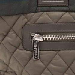 Pre Owned Chanel Brown Green Medium Quilted Nylon Coco Cocoon Tote