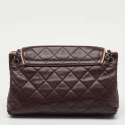 Pre Owned Chanel Burgundy Quilted Caviar Leather Wild Stitch Accordion Flap Bag