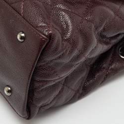 Pre Owned Chanel Burgundy Quilted Caviar Leather Wild Stitch Accordion Flap Bag