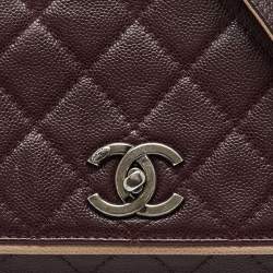 Pre Owned Chanel Burgundy Quilted Caviar Leather Wild Stitch Accordion Flap Bag