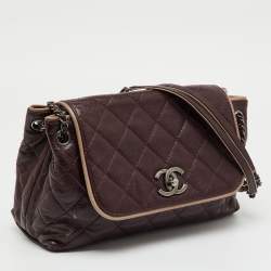 Pre Owned Chanel Burgundy Quilted Caviar Leather Wild Stitch Accordion Flap Bag