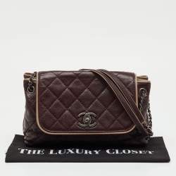 Pre Owned Chanel Burgundy Quilted Caviar Leather Wild Stitch Accordion Flap Bag
