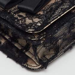 Pre Owned Chanel Black/Beige Lace and Satin CC Bow Clutch