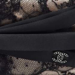 Pre Owned Chanel Black/Beige Lace and Satin CC Bow Clutch