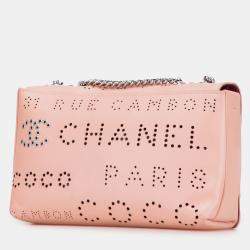 Pre Owned Chanel Pink Perforated Calfskin Logo Eyelet Flap Bag
