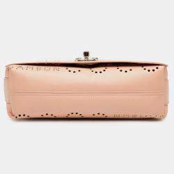 Pre Owned Chanel Pink Perforated Calfskin Logo Eyelet Flap Bag