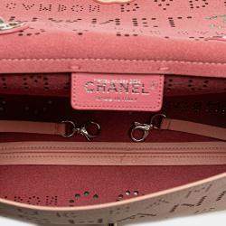 Pre Owned Chanel Pink Perforated Calfskin Logo Eyelet Flap Bag