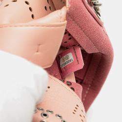 Pre Owned Chanel Pink Perforated Calfskin Logo Eyelet Flap Bag