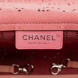 Pre Owned Chanel Pink Perforated Calfskin Logo Eyelet Flap Bag