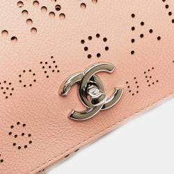 Pre Owned Chanel Pink Perforated Calfskin Logo Eyelet Flap Bag