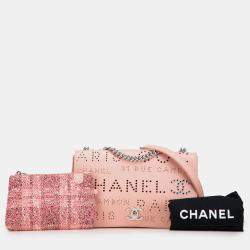 Pre Owned Chanel Pink Perforated Calfskin Logo Eyelet Flap Bag