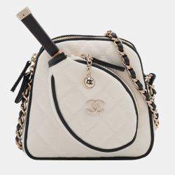 Pre Owned Chanel Black/White Coco Masters Mini Canvas Tennis Racket Bag