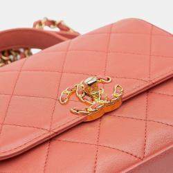 Pre Owned Chanel Pink Quilted Lambskin Chain Infinity Top Handle Bag