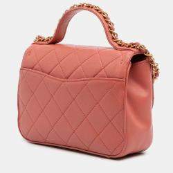 Pre Owned Chanel Pink Quilted Lambskin Chain Infinity Top Handle Bag
