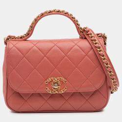 Pre Owned Chanel Pink Quilted Lambskin Chain Infinity Top Handle Bag