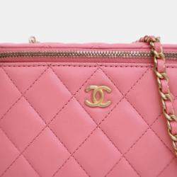 Pre Owned Chanel Pink Small Quilted Lambskin Pearl Crush Vanity Case with Chain