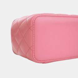 Pre Owned Chanel Pink Small Quilted Lambskin Pearl Crush Vanity Case with Chain