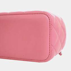 Pre Owned Chanel Pink Small Quilted Lambskin Pearl Crush Vanity Case with Chain