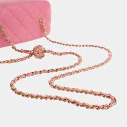 Pre Owned Chanel Pink Small Quilted Lambskin Pearl Crush Vanity Case with Chain