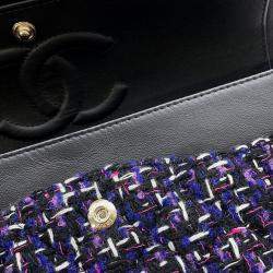 Pre Owned Chanel Matelasse Double Flap Chain shoulder Purple/Black Tweed Size 25