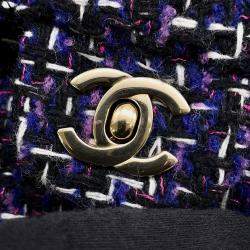 Pre Owned Chanel Matelasse Double Flap Chain shoulder Purple/Black Tweed Size 25