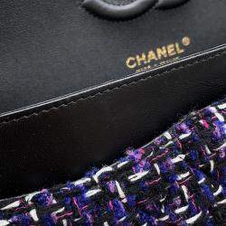 Pre Owned Chanel Matelasse Double Flap Chain shoulder Purple/Black Tweed Size 25