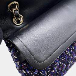 Pre Owned Chanel Matelasse Double Flap Chain shoulder Purple/Black Tweed Size 25