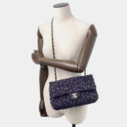 Pre Owned Chanel Matelasse Double Flap Chain shoulder Purple/Black Tweed Size 25