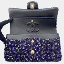 Pre Owned Chanel Matelasse Double Flap Chain shoulder Purple/Black Tweed Size 25