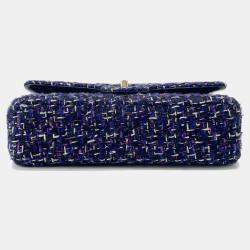 Pre Owned Chanel Matelasse Double Flap Chain shoulder Purple/Black Tweed Size 25