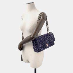 Pre Owned Chanel Matelasse Double Flap Chain shoulder Purple/Black Tweed Size 25