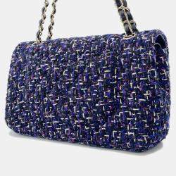Pre Owned Chanel Matelasse Double Flap Chain shoulder Purple/Black Tweed Size 25