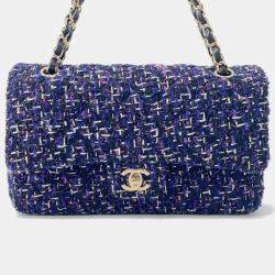 Pre Owned Chanel Matelasse Double Flap Chain shoulder Purple/Black Tweed Size 25