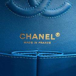 Pre Owned Chanel Matelasse Double Flap Chain shoulder Blue Caviar Leather Size 23