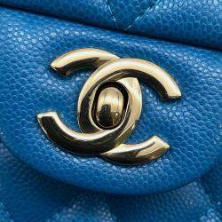 Pre Owned Chanel Matelasse Double Flap Chain shoulder Blue Caviar Leather Size 23